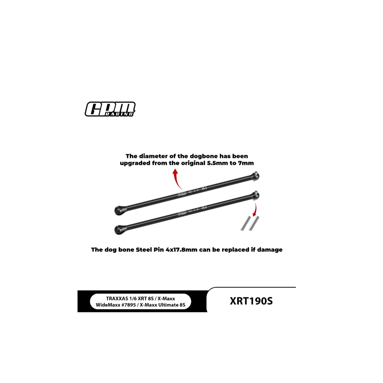 

Сменный штифт средней углеродистой стали GPM Dogbone для TRAXXAS 1/6 XRT X-Maxx 8S WideMaxx