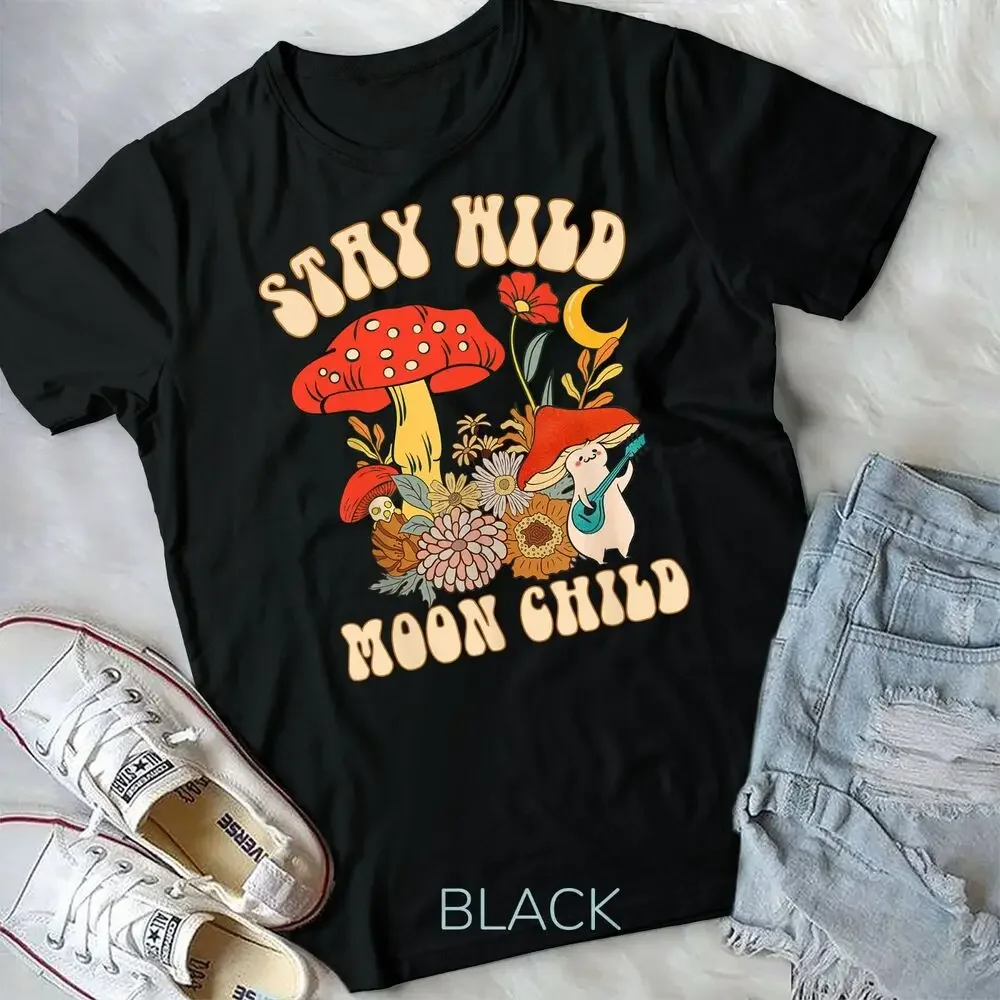 70s Hippie Retro Groovy Stay Wild Moon Child Mushroom T-Shirt Unisex T-shirt High Quality 100%Cotton Short Sleeve