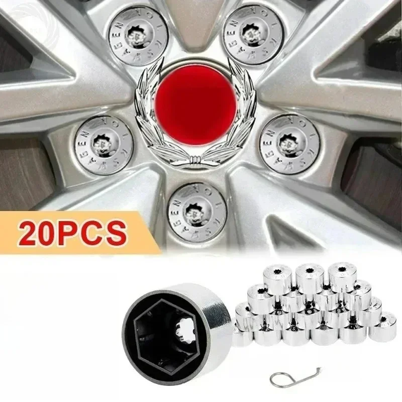 Neue 20 Stück Chrom-Radmutternkappen, Rostfreie Abdeckung für VW/Golf/Passat/Polo Touareg – Detail 1