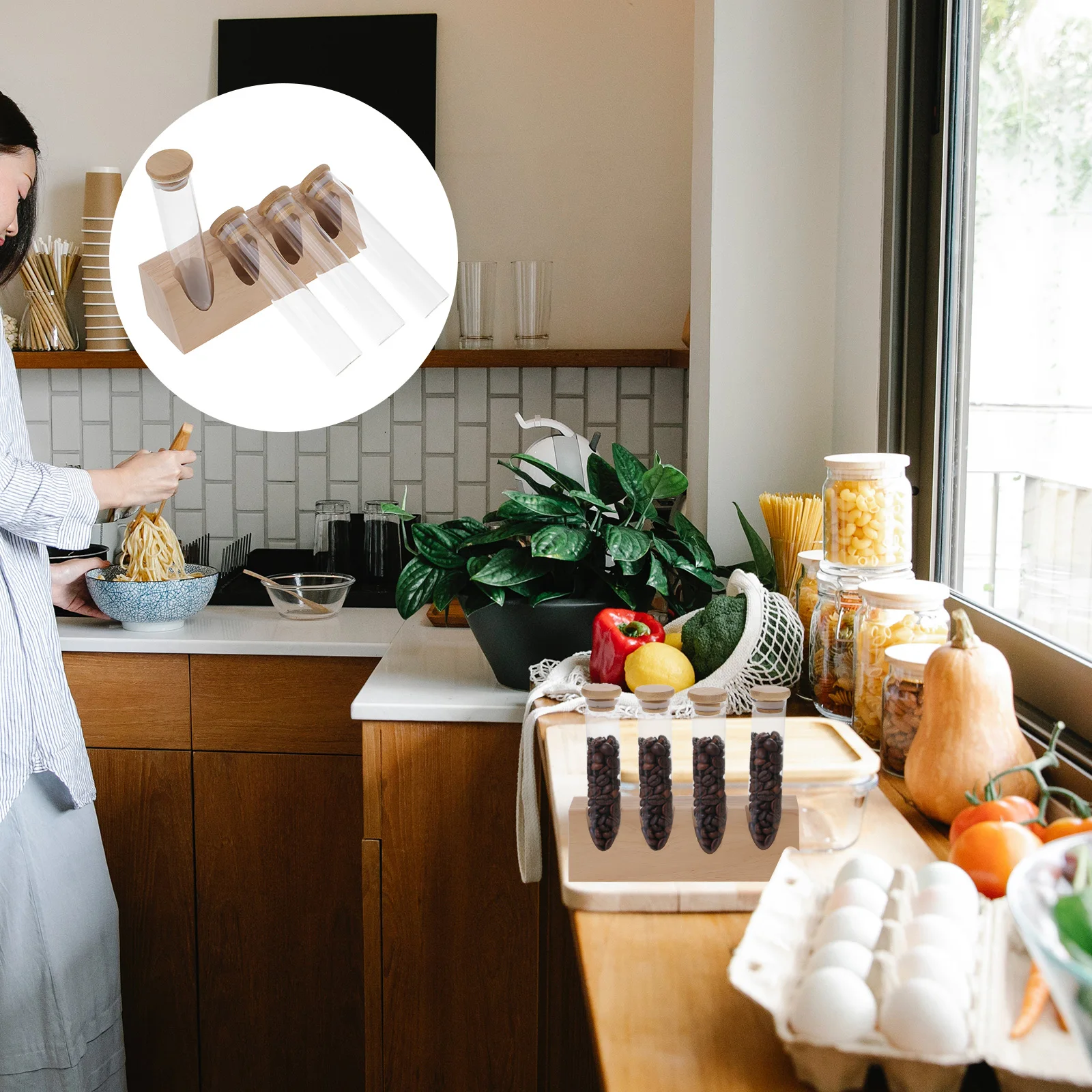 

1 set Glass Storage Jars Airtight Coffee Bean Containers Clear Tubes Beige Modern Design Space Saving Freshness Ensured Tea