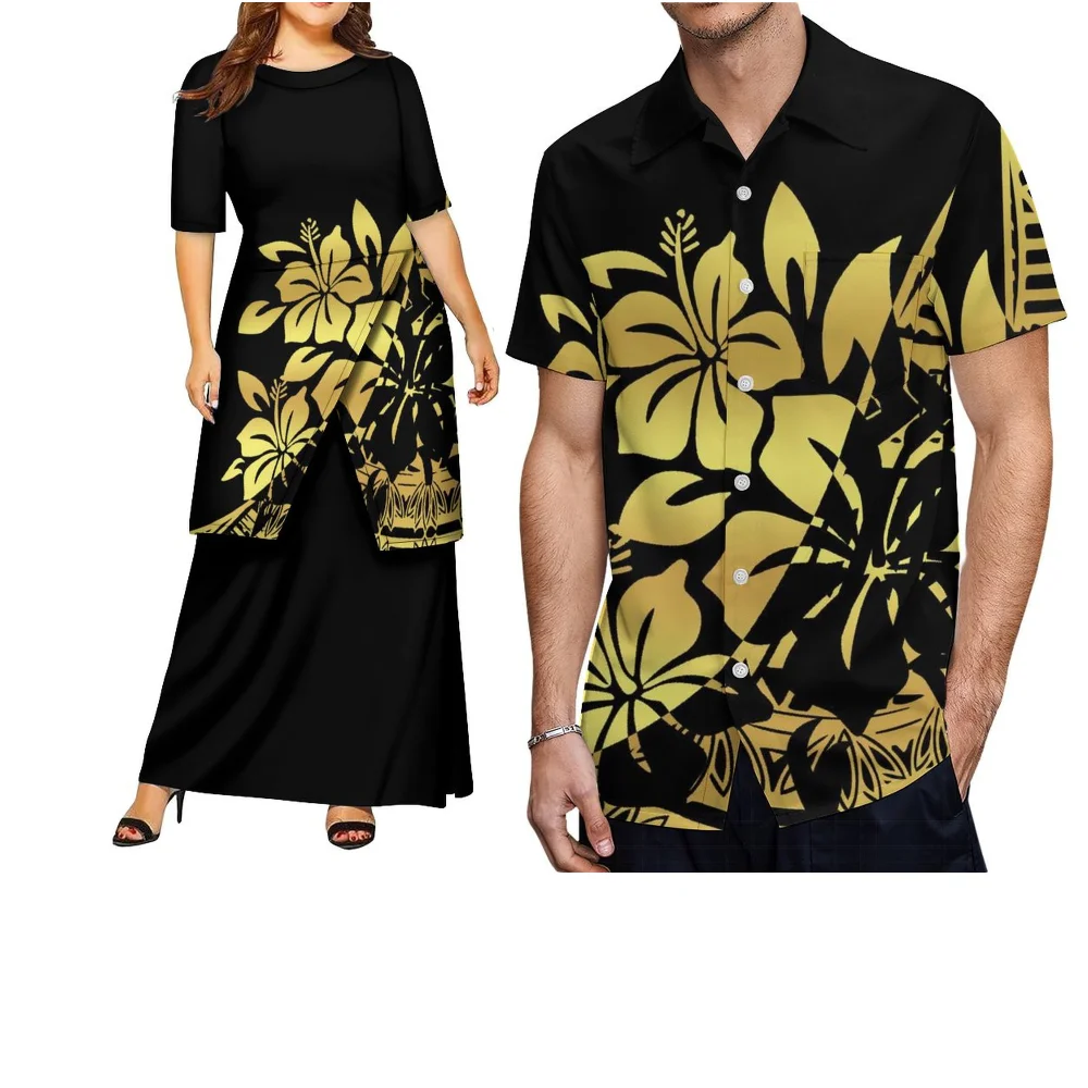 Nieuwe Polynesische Maatwerk Losse Puletasi Jurken Voor Vrouwen En Heren Shirts Casual Retro Gedrukt Banket Paar Outfits