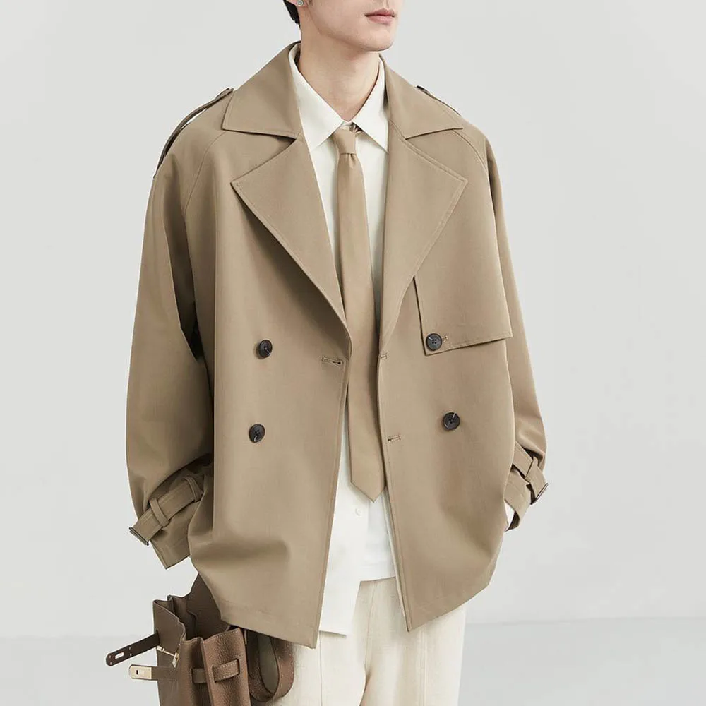 رجل الخريف معطف مزدوجة الصدر عادي رداء غير رسمية سترة موضة الأعمال في الهواء الطلق تنوعا البريطانية أفضل ملابس للرجال 2025 جديد