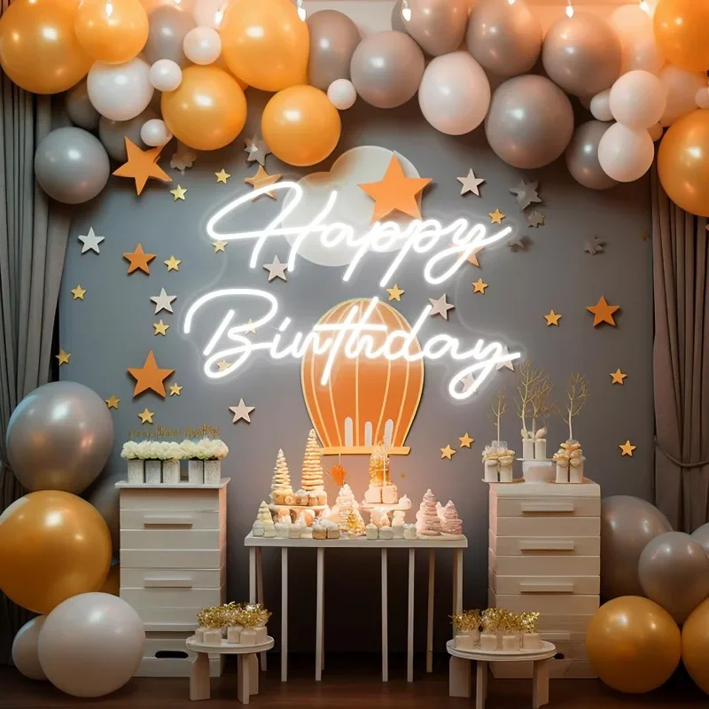 Happy Birthday LED Neon Light Signs with Dimmable Switch 5v Power Cold Happy Birthday Party Room Wall Art Backdrop