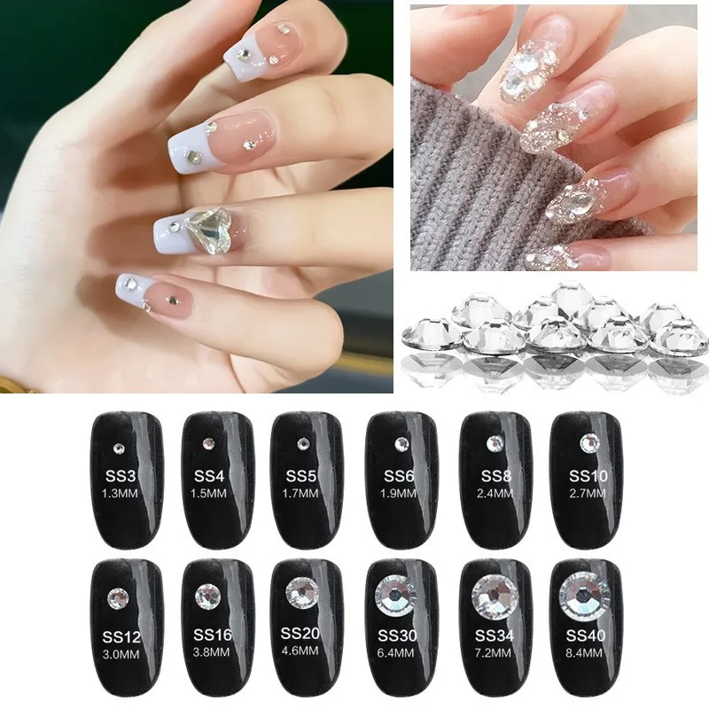 SS3-SS30 Classico argento fondo vetro rotondo strass decorazione nail art cristallo non hotfix diamante accessori per l'artigianato dell'abbigliamento