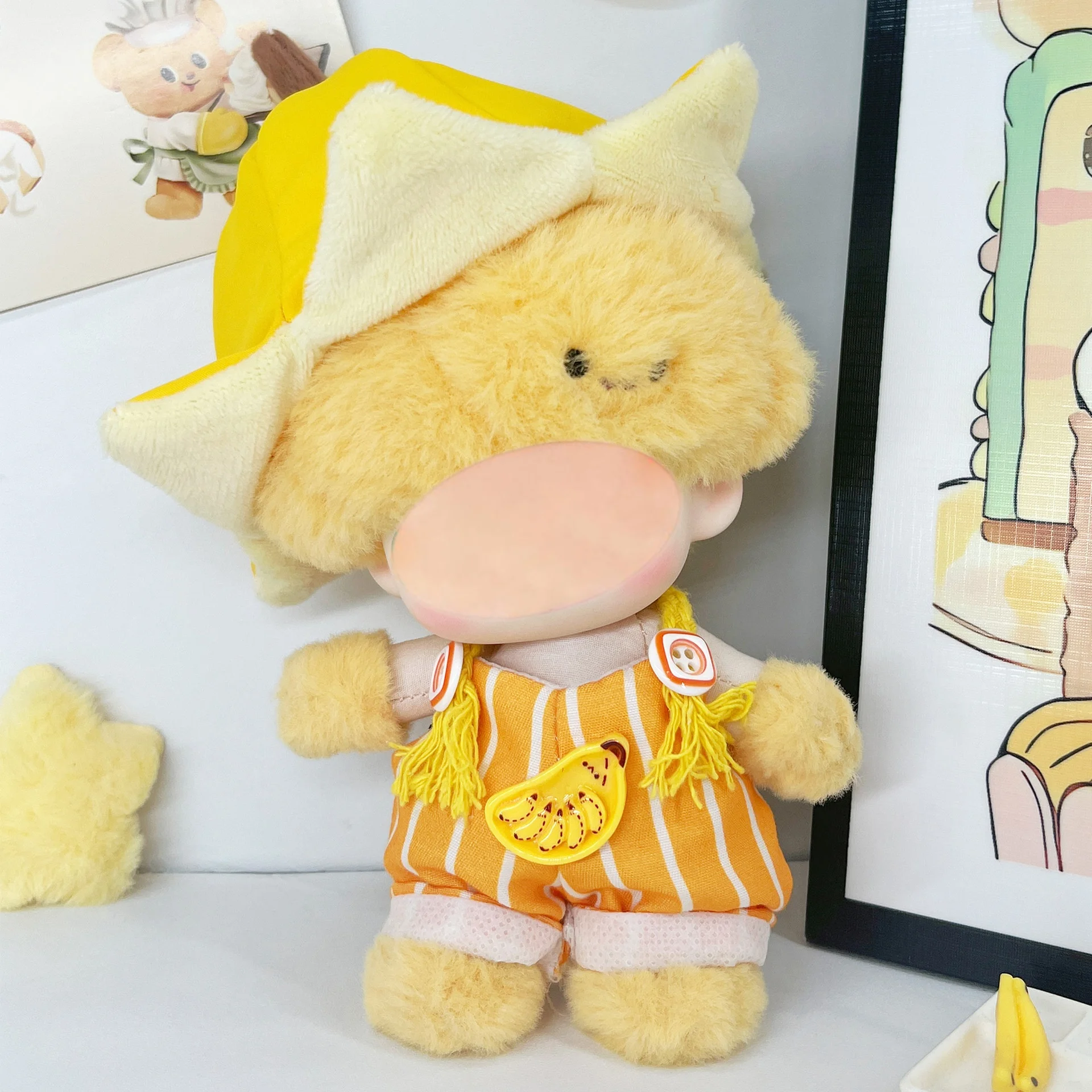 17 cm vestito da bambino bambola abbigliamento ciondolo accessori bambola scatola cieca tuta banana gialla intercambiabile