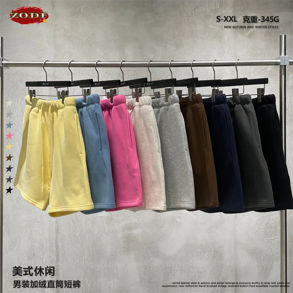 

ZODF Trendy 2025 Autumn Winter Men Warm Soft Fleece Shorts Unisex Casual Hip Hop 345gsm Solid Shorts Brand Bottoms HY1173