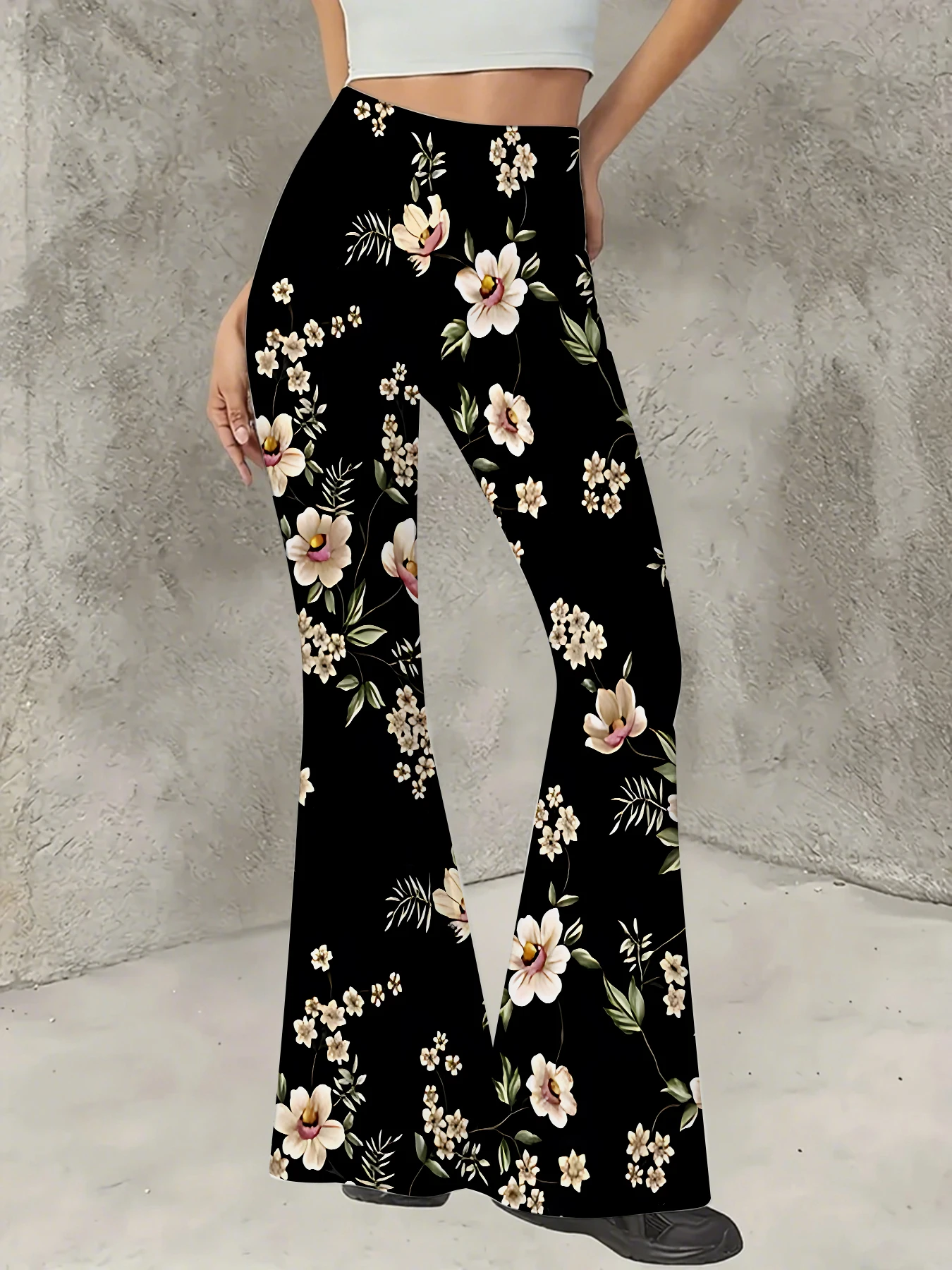 

Women's Striped Print Flare Pants Loose Fit Knit Wide Leg Bell Bottom Trousers