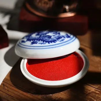 Caligrafia e impressão de lama autêntica pintura chinesa caixa de tinta selo estilo antigo cinábrio vermelho impressão óleo de lama de ricino ﻿