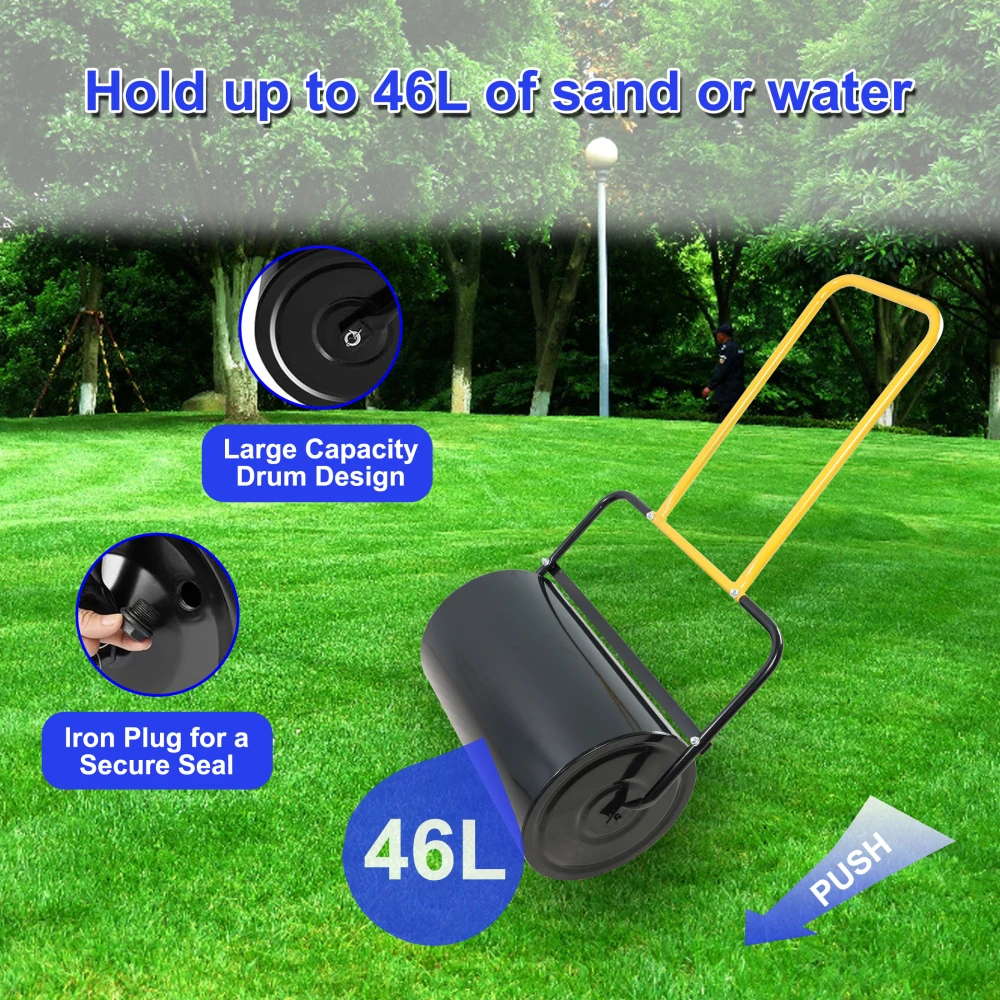 40 Litre High Capacity Lawn Roller Can Fill Sand/water, Ergonomic Handle, Easy To Push and Pull, Suitable for Gardens, Farms