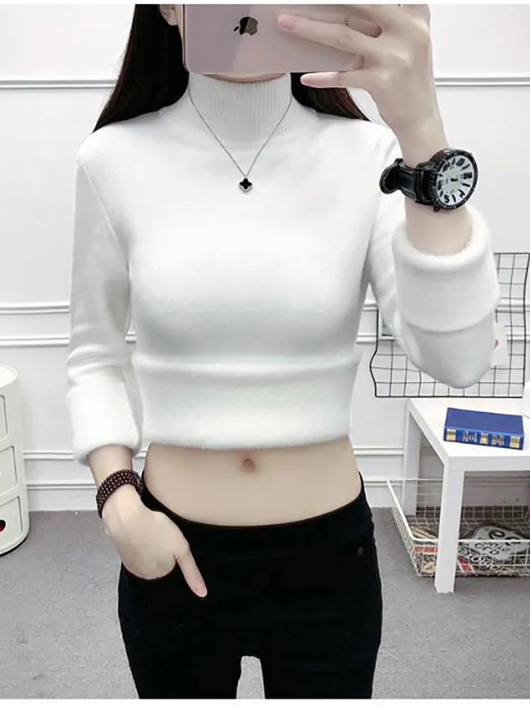 2024 New Fall High Turtleneck Women's Sweater Winter Slim Sexy Pulls Base Shirt Tops Long Sleeve Soft Thick Warm Jumper Jersey 