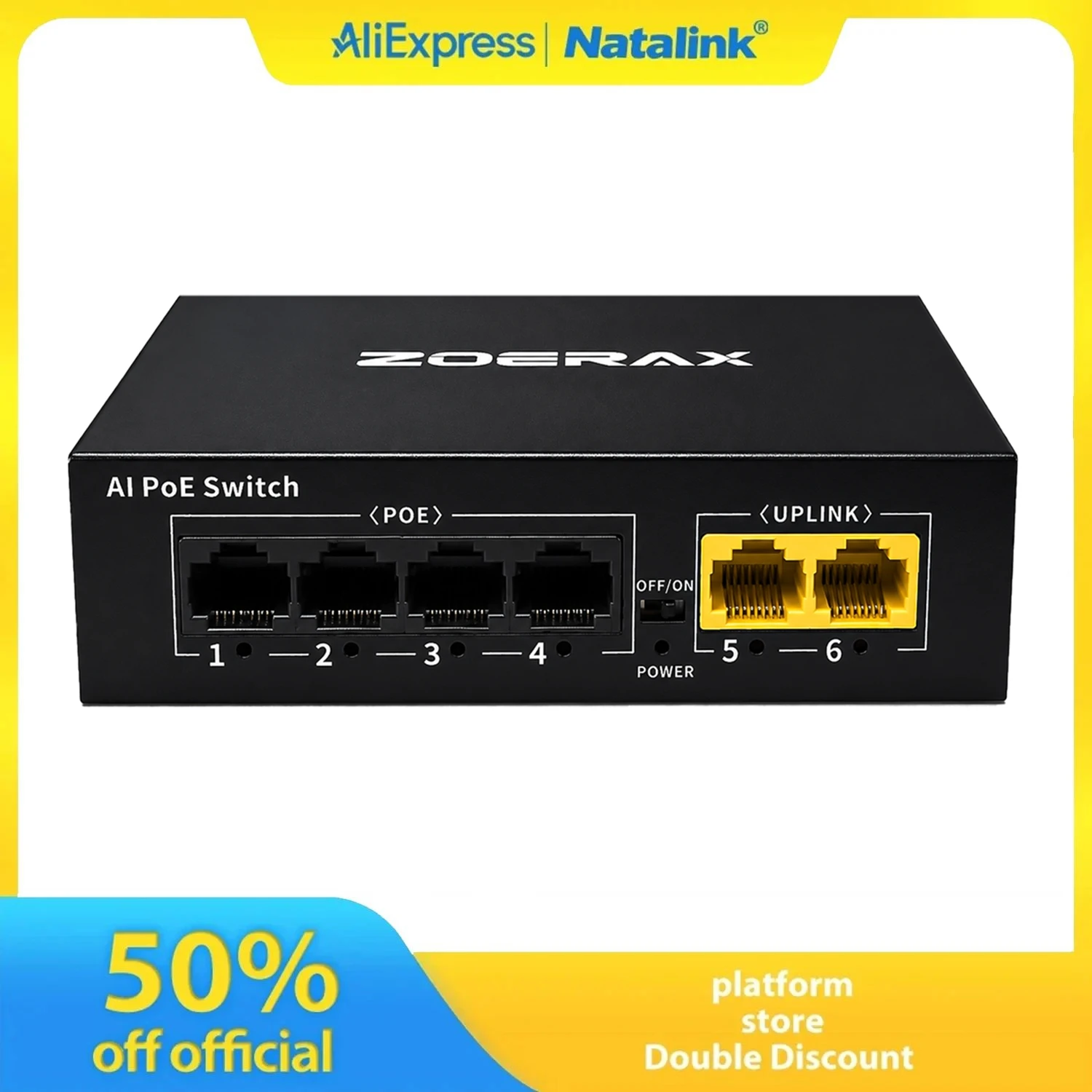 Natalink 6-Port Gigabit PoE+ Network Switch 4 PoE Ports + 2 Uplink Ports One Key VLAN AI Watchdog, Plug and Play for Home Office