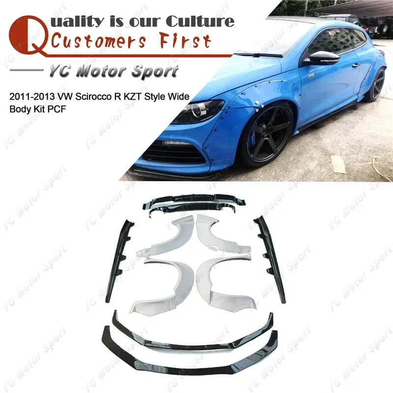 FRP Carbon Fiber KZT Style Bodykit Fit For 11-13 Scirocco R Body Kit Front Splitter Lip Fender Flare Side Skirt Rear Diffuser