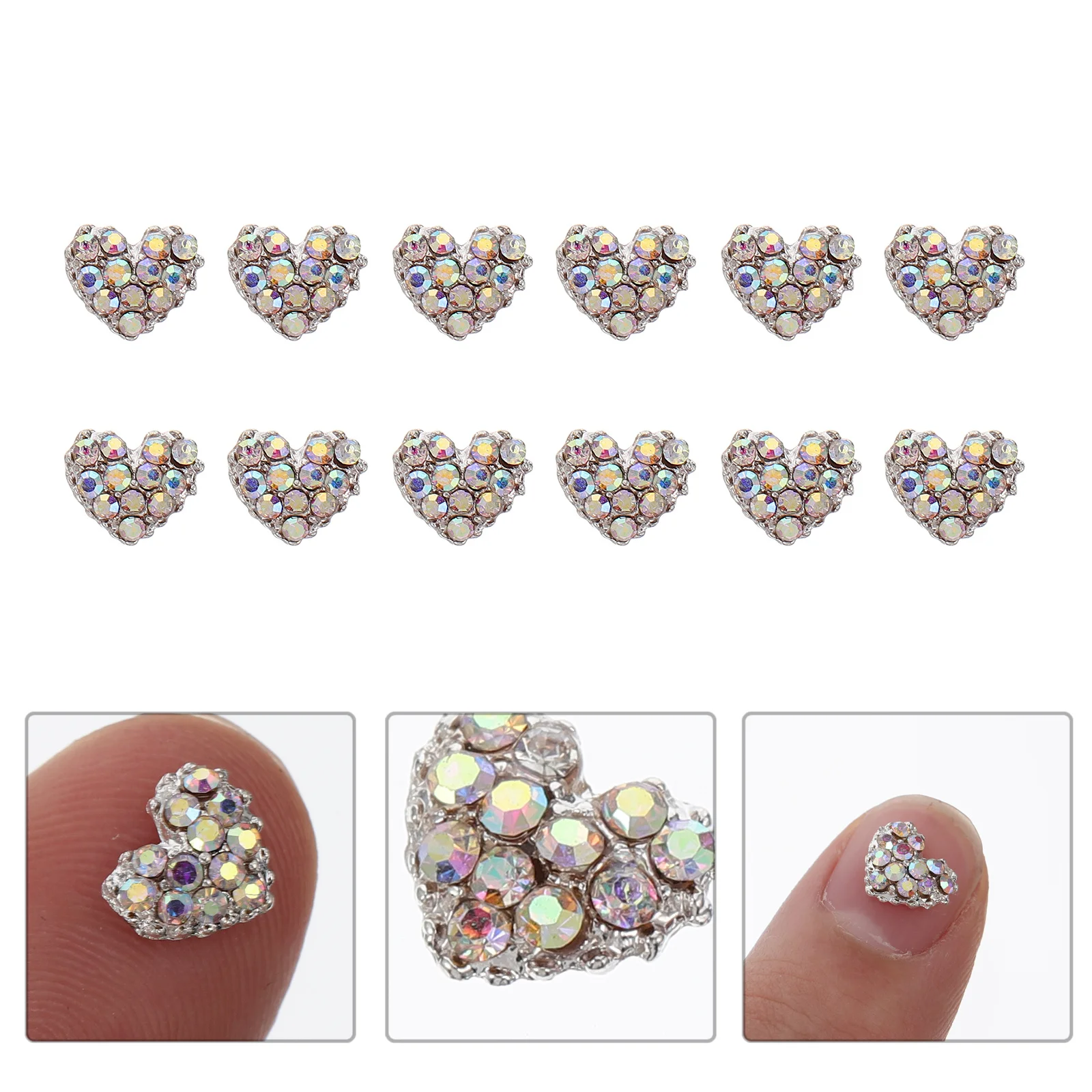 20 szt. Ozdób do paznokci w kształcie serca z cyrkoniami, błyszczące charmsy 3D do paznokci, zestaw do samodzielnego manicure, cyrkonie do zdobienia paznokci.
