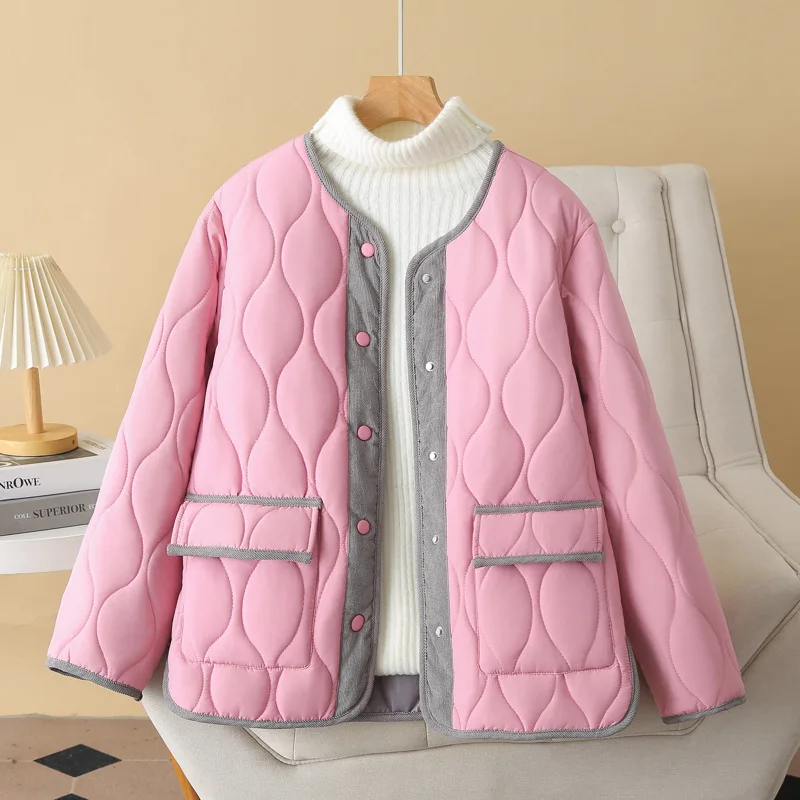 Parka XL XXL para mujer Otoño Invierno nuevo abrigo acolchado de algodón acolchado con forma de calabaza de Color de contraste fino suelto 5206