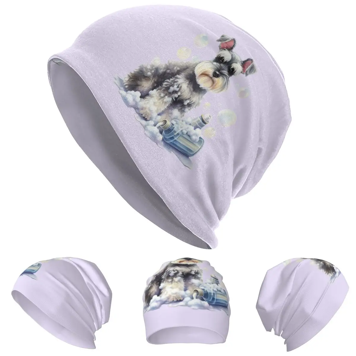 

Miniature Schnauzer Bath With Bubbles Skullies Beanies Hats Warm Autumn Winter Outdoor Cap Knitted Bonnet Caps for Unisex Adult