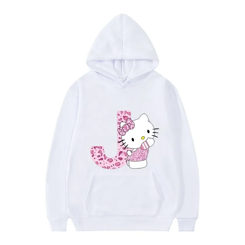 2024 Classic New Hello Kitty Letter Women\'s White Long Sleeve Hoodie Clothing Y2k Cartoon Clothing Kawaii Birthday Gift