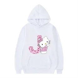 2024 Classic New Hello Kitty Letter Women's White Long Sleeve Hoodie Clothing Y2k Cartoon Clothing Kawaii Birthday Gift