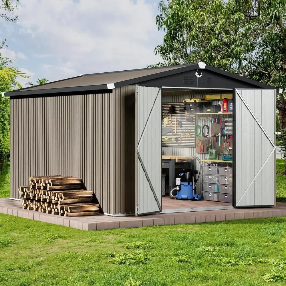 10x12 Large Outdoor Storage Shed with Lockable Door and Waterproof Feature