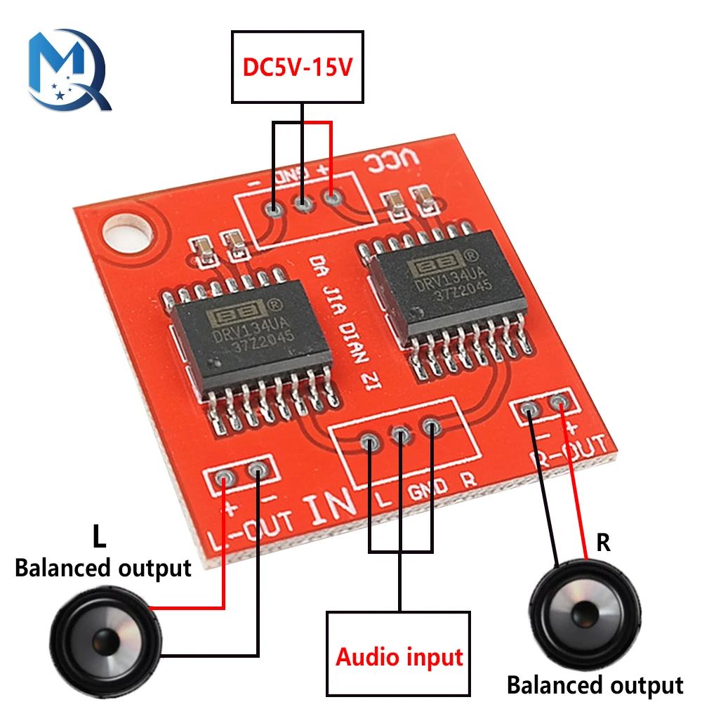 Dual Channel DRV134 Unbalanced To Balance Board Use For Balanced Input Power Amplifier Board For Dual Power Supply