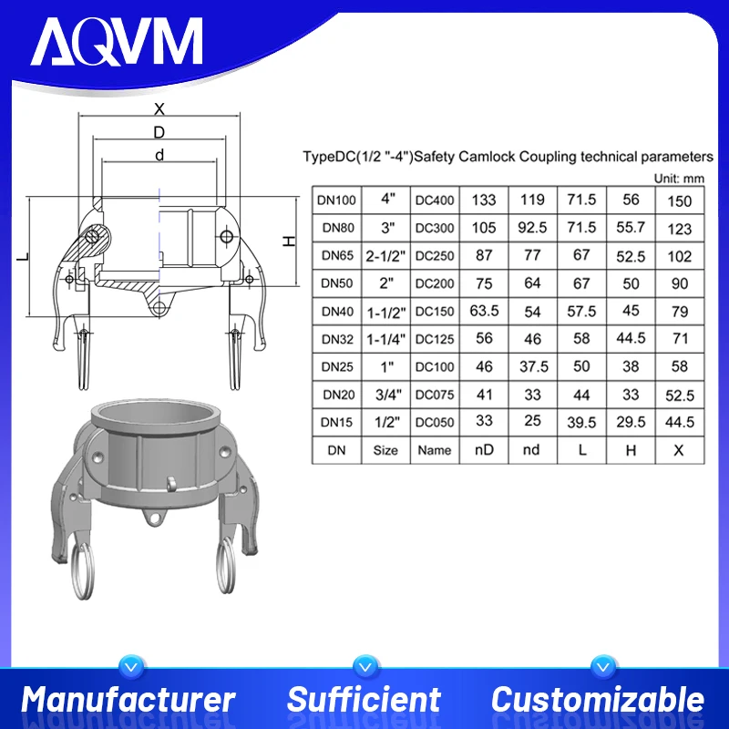 Automatic Locking Safety Stainless Steel Camlock Coupling Type DC Homebrew Quick Coupling Adapter Camlock Groove Fittings