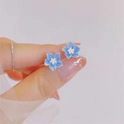 Resin Blue Camellia Stud Earring for Women New Trend Sweet Jewelry Accessory Wholesale Wedding Christmas Gift