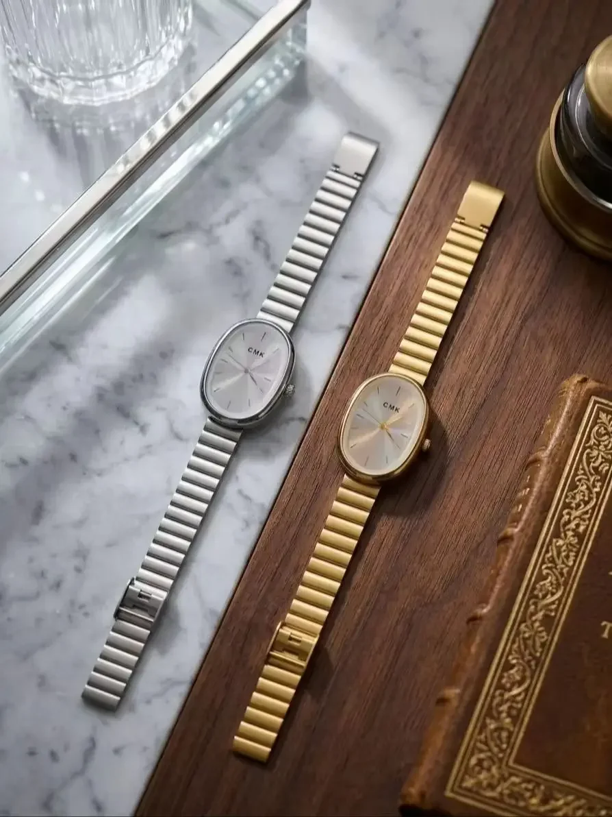 2026Oval thin steel strip women's quartz watch gold and silver minimalist luxury commuting watch
