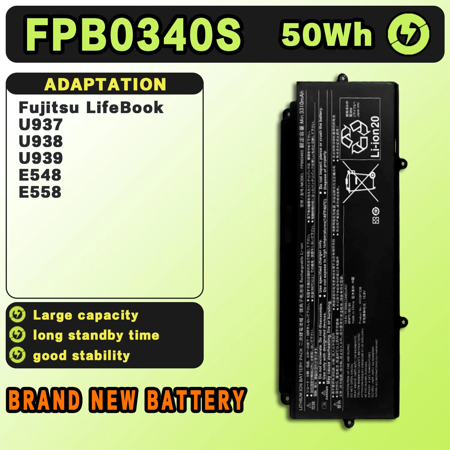SAT FPB0340S New Laptop Batteries Replacement For FUJITSU LifeBook U937 U938 U939 E548 E558 FPB0340S 14.4V-50Wh-3490mAh