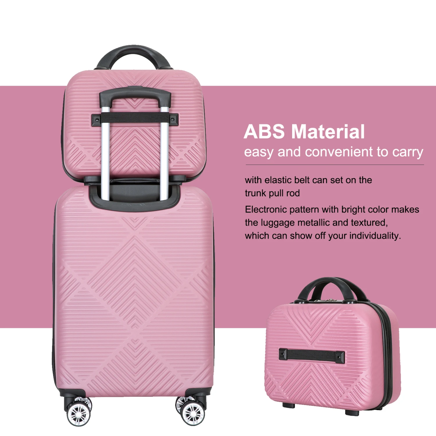 

2Piece Luggage Sets ABS Lightweight Suitcase , Spinner Wheels, (20/14)PINK