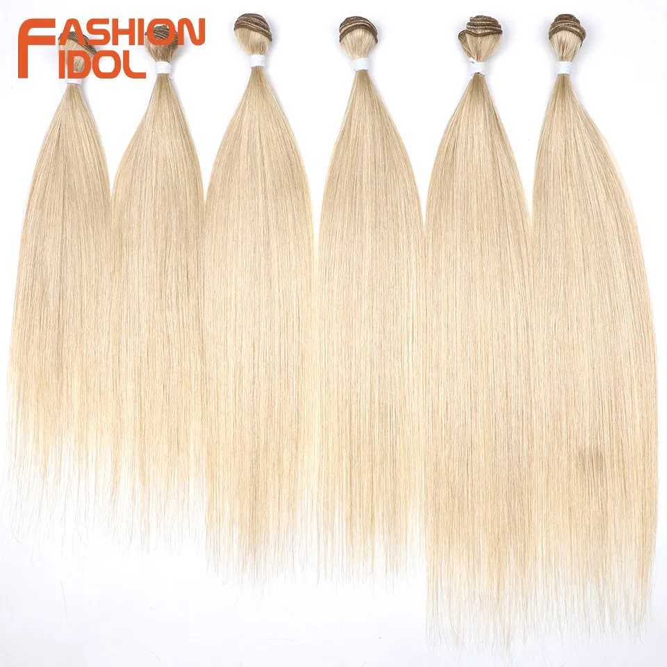 FASHION IDOL 20 22 24 pouces 300g/6 pièces Cheveux synthétiques lisses Yaki pour tissage, extensions de cheveux synthétiques, mèches ombrées blondes pour salon