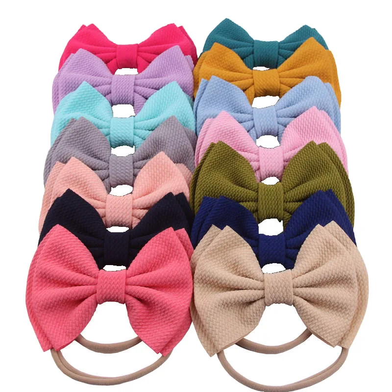 

Fashion Cute 2Pcs Waffle Bows Headband Baby 6'' Elastic Protect Headband Girls Nylon Kid Festival Party DIY Hair Accessories