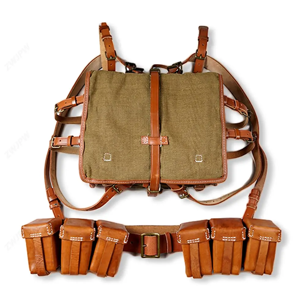 WW2 CHINESE ARMY KMT  PACKAGE FIELD EQUIPMENT WITH WOODEN FRAM WITH A PAIR AMMO POUCH AND 50 BELT