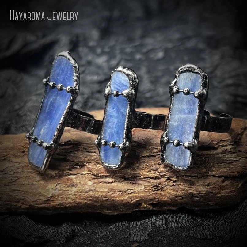 

10Pcs Kyanite Gemstone Statement Ring Women Gift Natural Stone Witch Jewelry