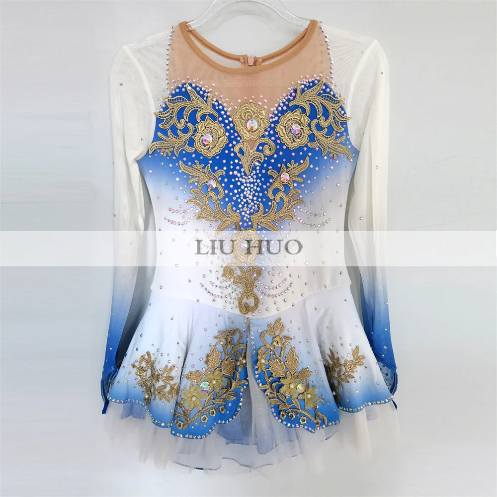 LIUHUO Ice Dance Figure Skating Dress Women Girl Teen Customize Costume Performance Competition Leotard Roller White Flower Kid