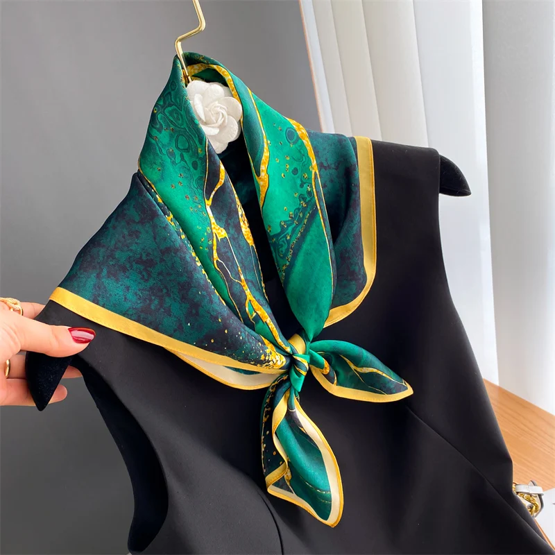 Print 100% Silk Square Scarf Women Hendband Luxury Brand High Quality Hijab Shawl Design Wrap Foulard 2023 Hand Wirst Bandana