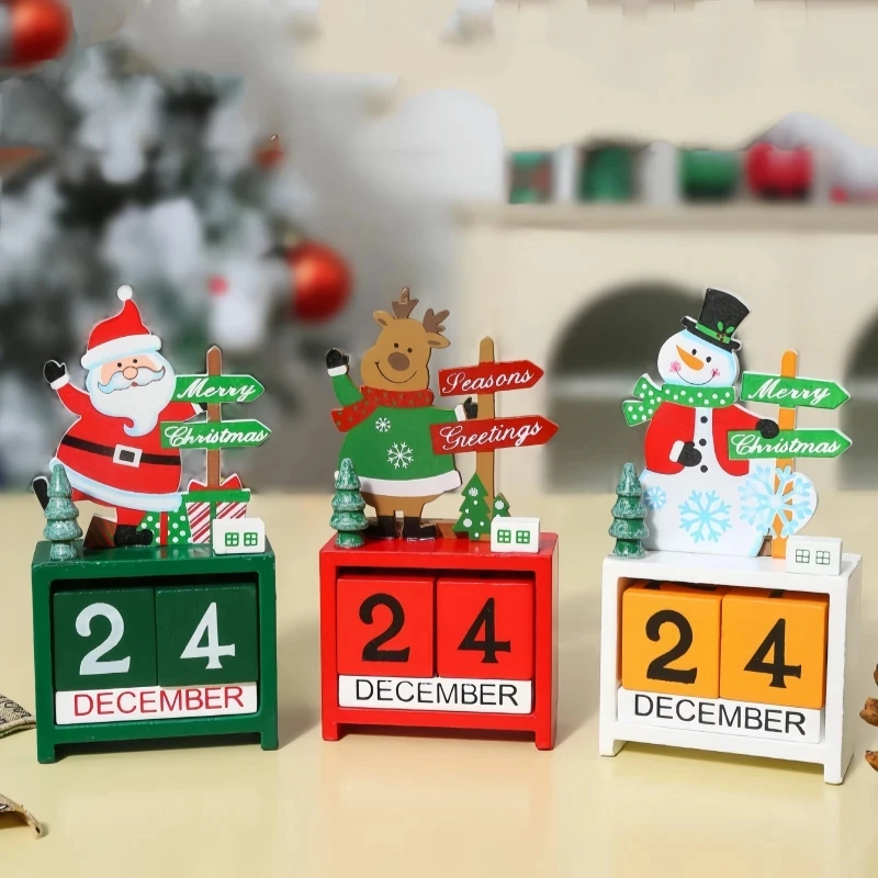 Weihnachten Holz Kalender Ornament Countdown Weihnachtsmann Schneemann Elch DIY Tisch Ornamente Weihnachtsdekoration Neujahrsgeschenke