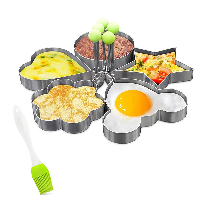 LMETJMA 5Pcs Egg Rings For Frying Eggs Stainless Steel Panca