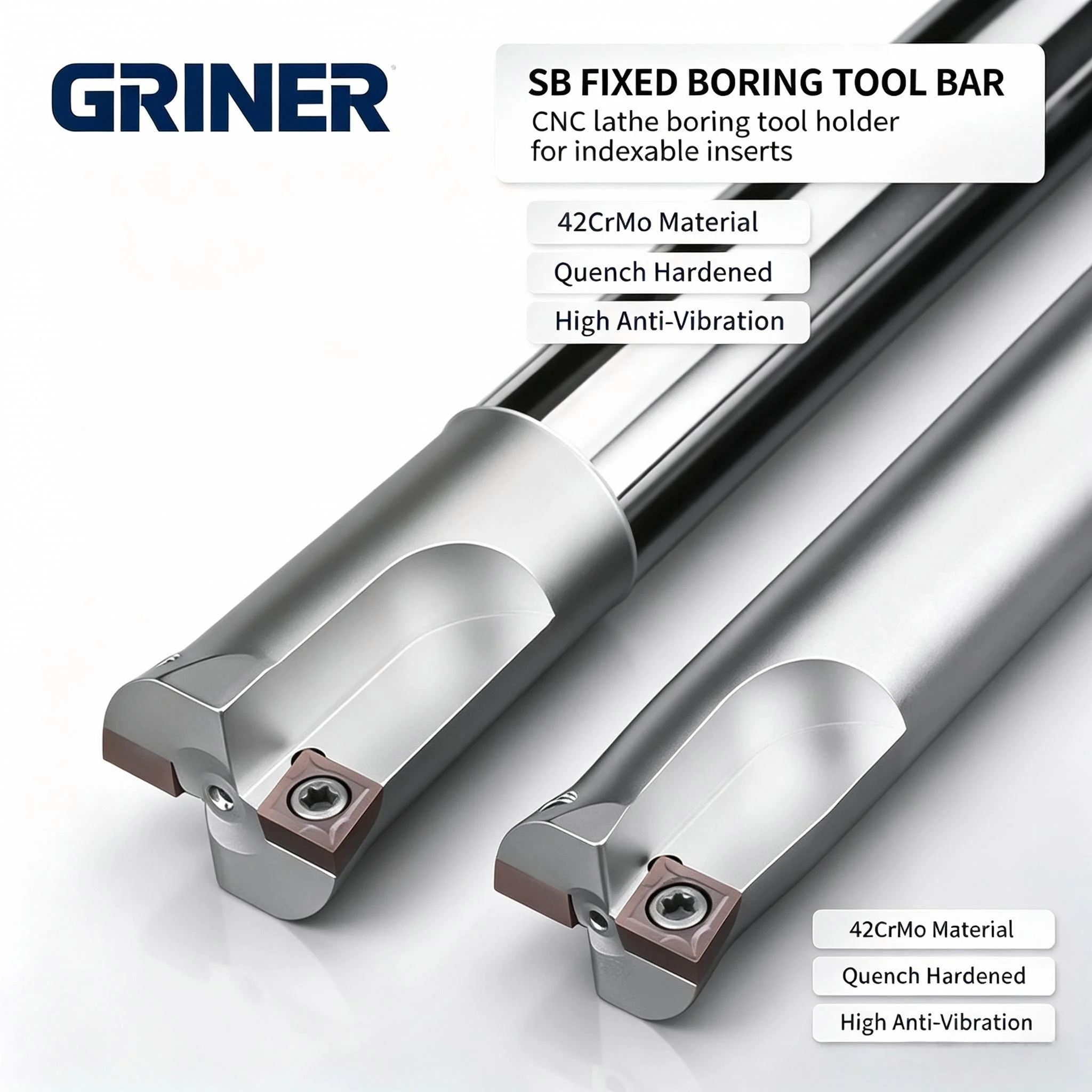 GRINER SB Double Blade Rough Boring Bar, Fixed Boring Tool, Straight Shank Hole Enlarging Bar for CNC Machining Center