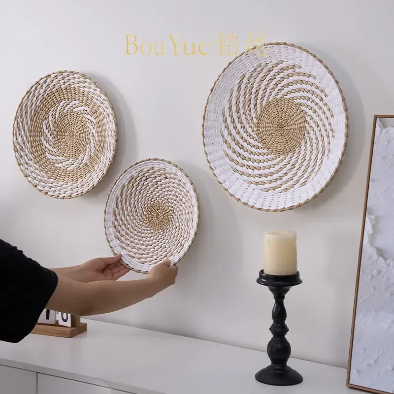 Woven Wall Hanging Decor for Living Room Bedroom Hotel Homestay Restaurant Wall Mounted Tray Basket Boho Wall Art Pendant