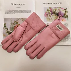Neue Winter-Damenhandschuhe aus Schaffellfell. Verdickte warme Wollfutter, winddichte Leder-Fahrhandschuhe