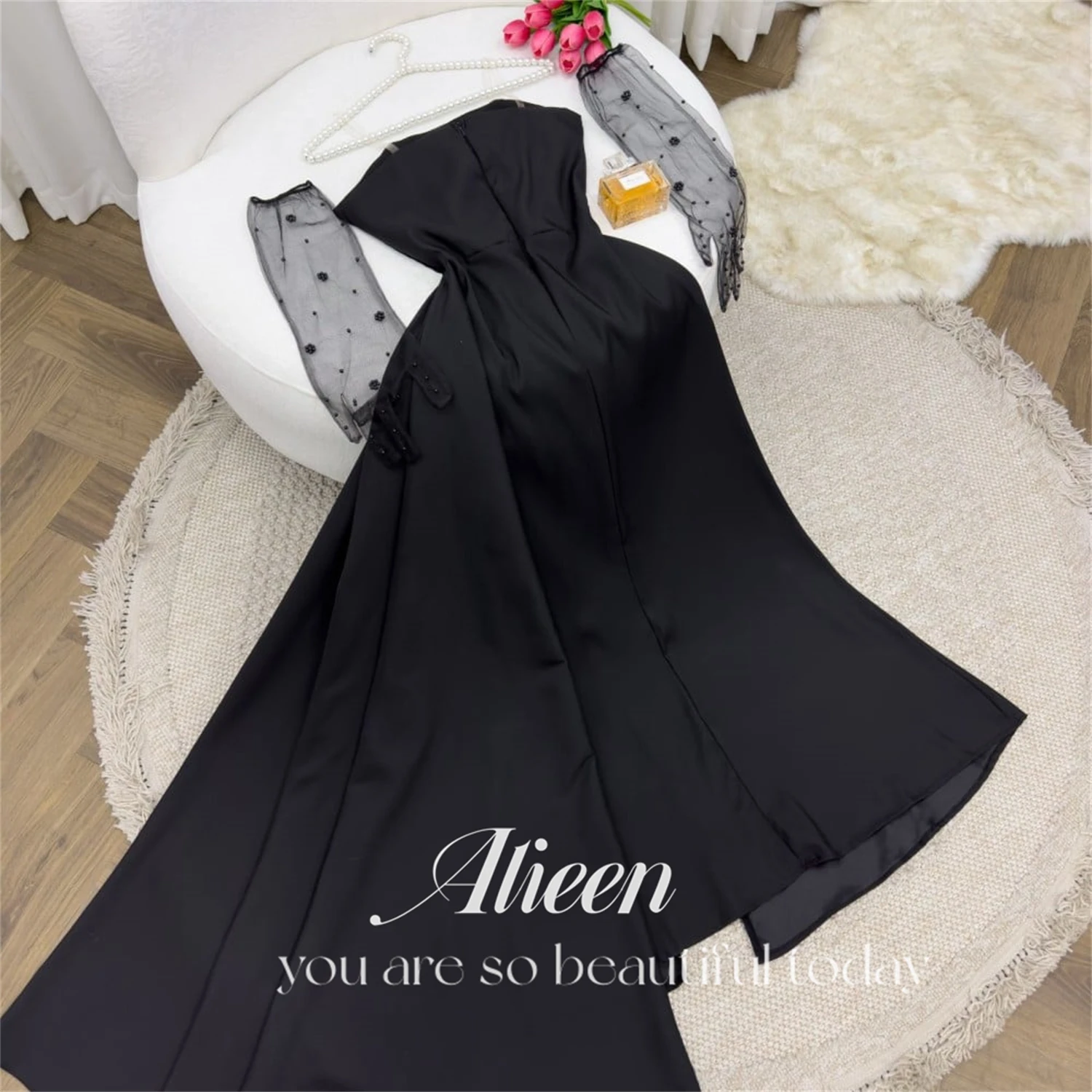 Aileen Black Strapless Mermaid Grace Evening Dress Party Wedding Gown Women Elegant Luxury Dresses for Special Events Midi 2024