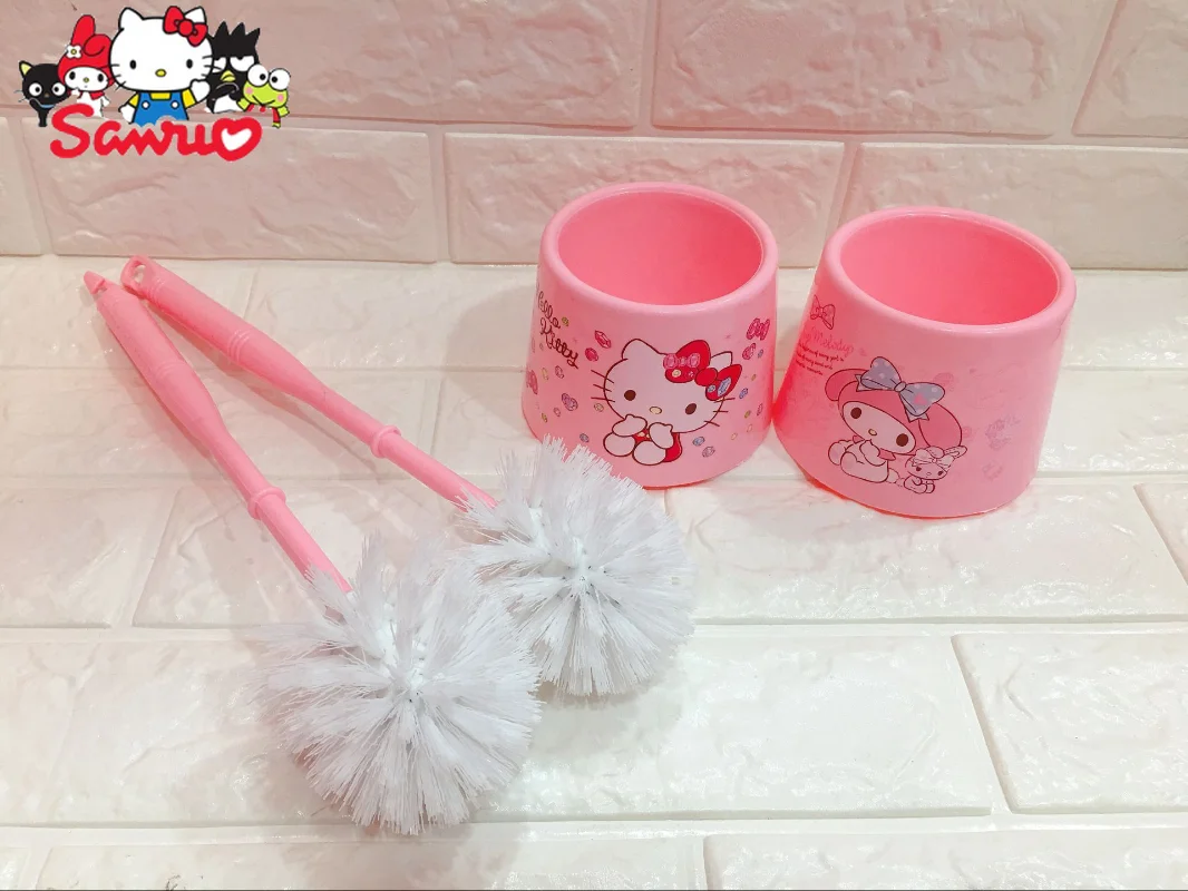 Sanrio Melody Kuromi Hello Kitty Cinnamoroll Pochacco Cartoon Toilet Brush Set Plastic Toilet Set with Base Toilet Brush Set