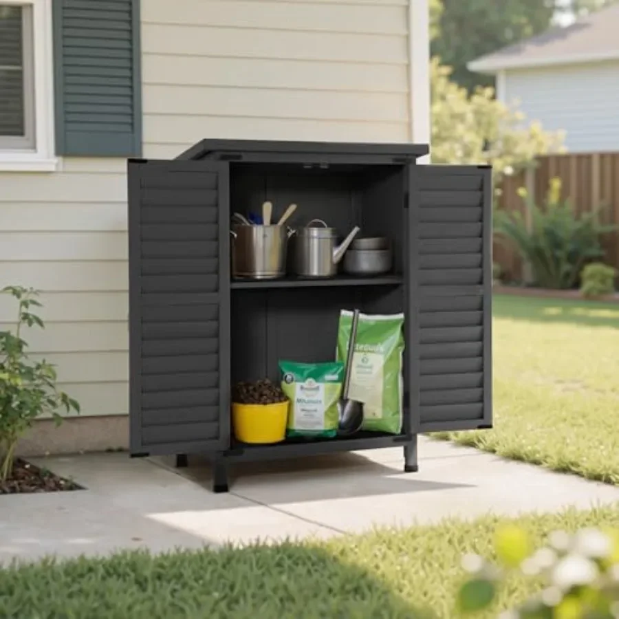 Small Outdoor Storage Cabinet for Garden Use, Solid Wood Shed with Interior Shelf, Natural Brown Finish, Weather-Resistant and