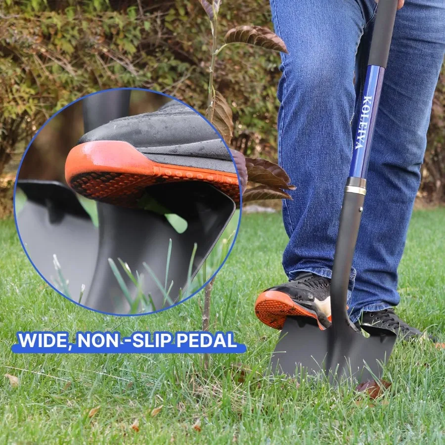 พลั่วงานหนักพร้อมด้ามจับไฟเบอร์กลาสสำหรับขุด เหมาะสำหรับทำสวน ขุดร่อง ปลูกต้นไม้ และเคลื่อนย้ายดิน ยาว 57 นิ้ว