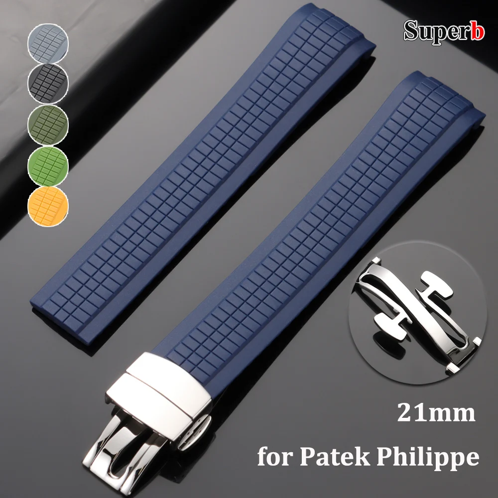 21mm Silicone Watch Strap for Patek Philippe Aquanaut Series 5164/5167 Waterproof Anti-Dust Rubber Watchband Bracelet SteelClasp