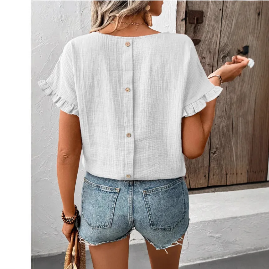 Women Short-sleeved Top Elegant Women Shirt Elegant Solid Color Women's Summer Blouses Chic Pleated Tops for Work for Wear
