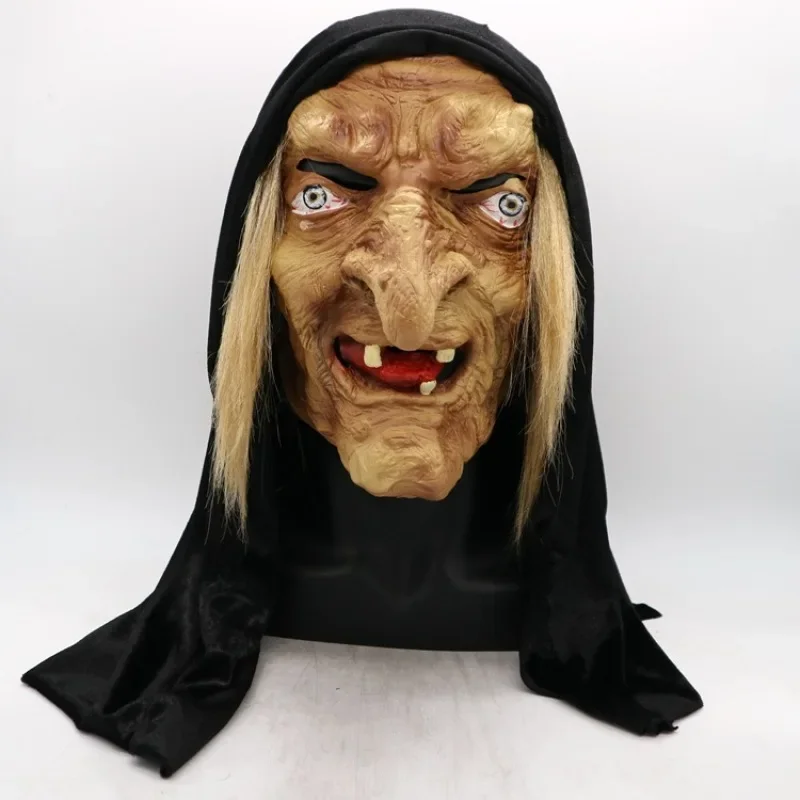 Adult Ugly Old Witch Mask Scary Women Latex with Hair 2025 Halloween cosplay Party Costume Cosplay Props