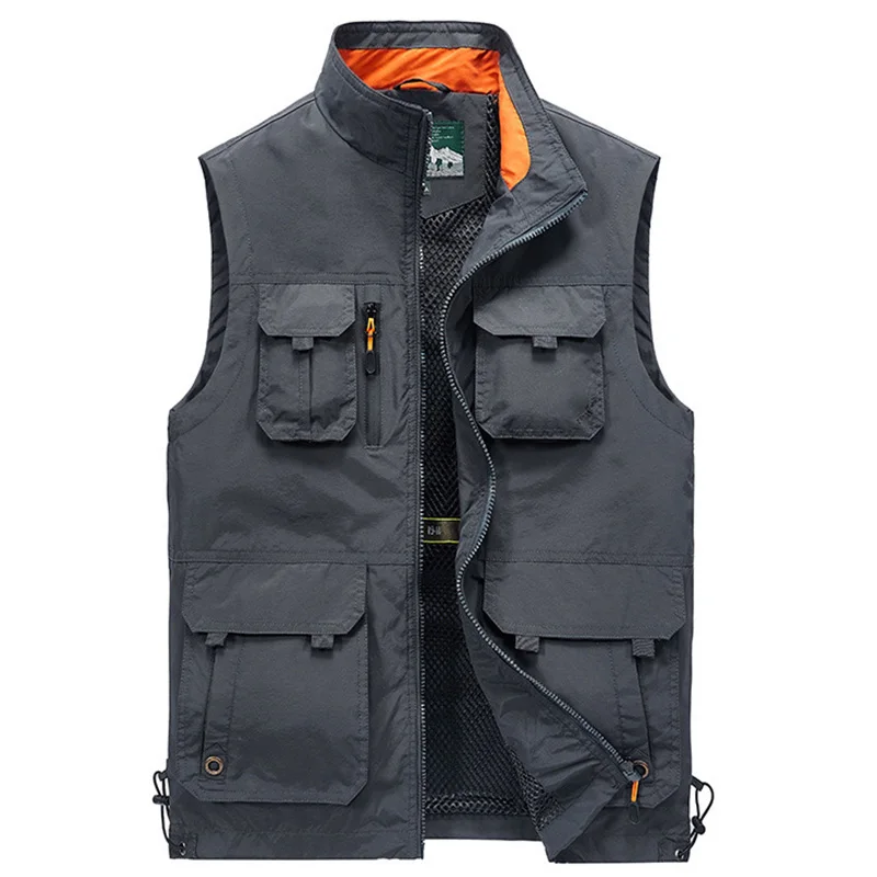 Chalecos tácticos de pesca para hombre, chaquetas sin mangas con múltiples bolsillos, malla de trabajo, senderismo, fotógrafo, gran oferta, EE. UU., verano, 6XL