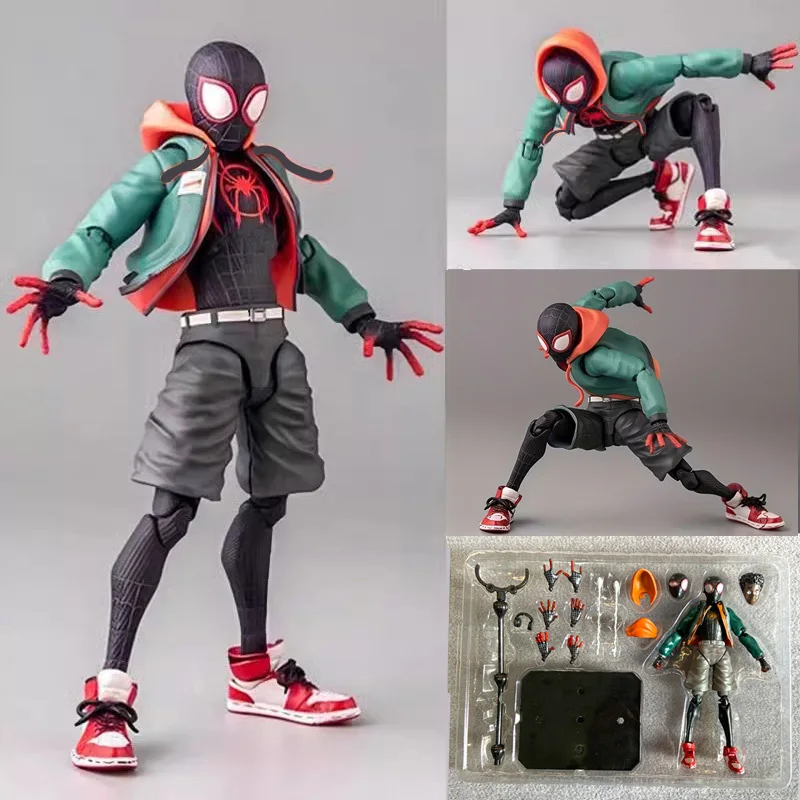 Into The Spider‑Verse Miles Morales Articulated Action‑Figure, Removable Hood Headphone Kit Multiple Replaceable Hand Shapes