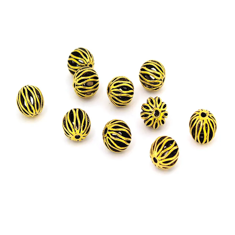 10Pcs Tibetan Antique Silver Gold Color Spacer Beads Charm Round Metal Beads Accessories for Bracelets Necklace Jewelry Making - view 5