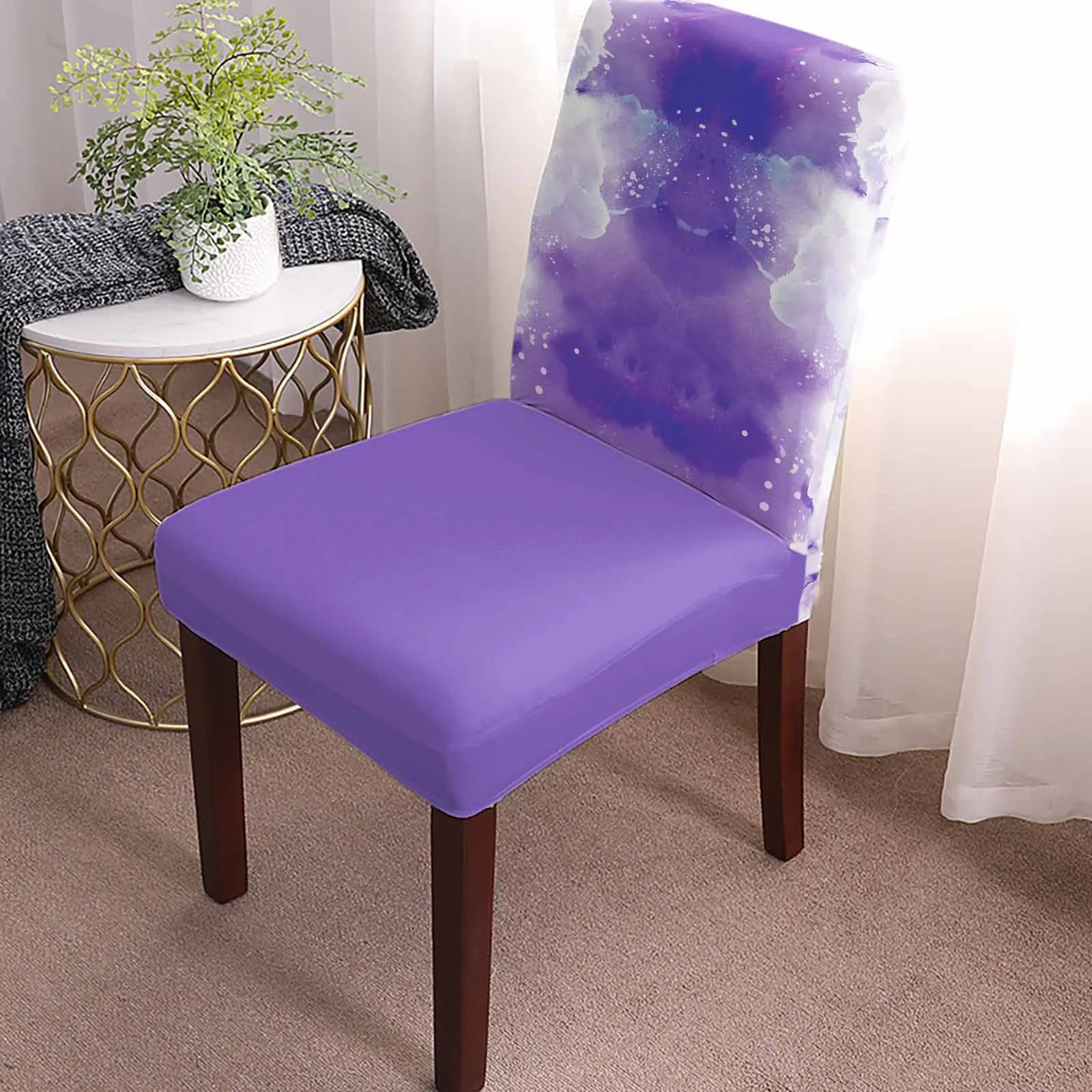 Purple Clouds Watercolor Abstract Dining Chair Covers Spandex Stretch Seat Cover for Wedding Kitchen Banquet Party Seat Case